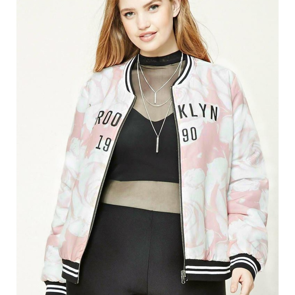 Pink floral bomber jacket